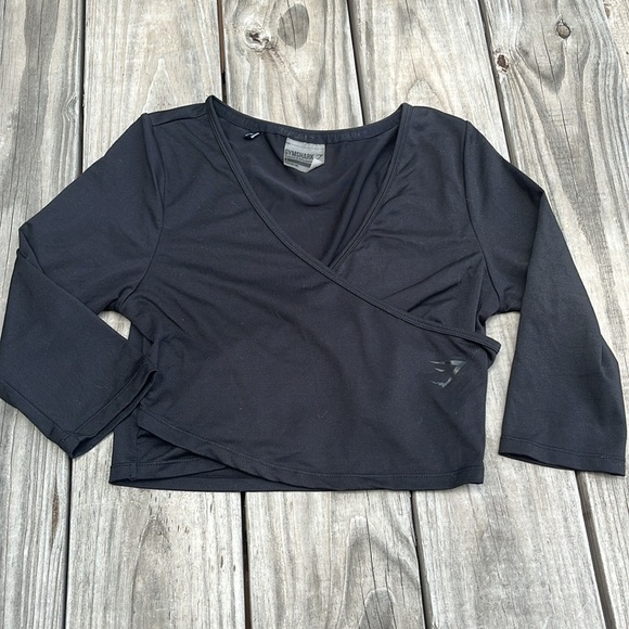 Gymshark Ballet Crop Top Wrap Front Black Size Small - Picture 2 of 7